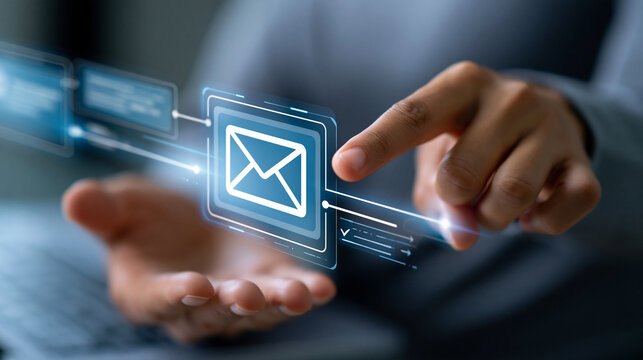 Close-up of an automation capabilities concept showing triggered email workflow steps, triggered email concept, automation capability photography, email communication