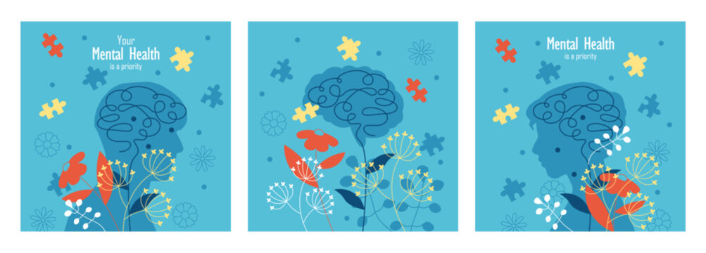 Mental health silhouette art. Vector illustration
