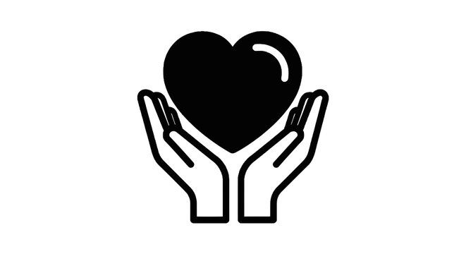 Hands holding a black heart symbol.