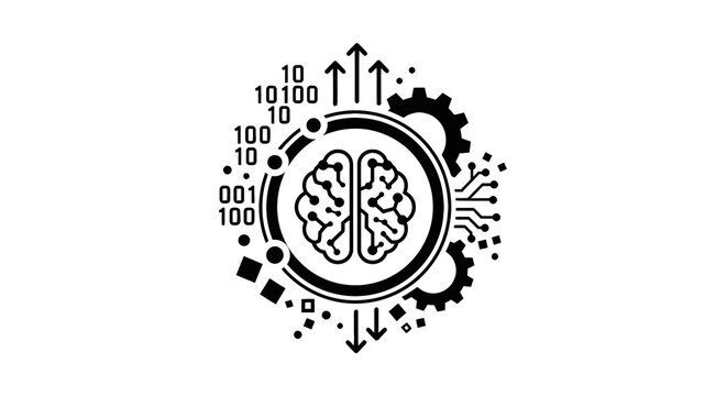 Brain with gears and binary code.