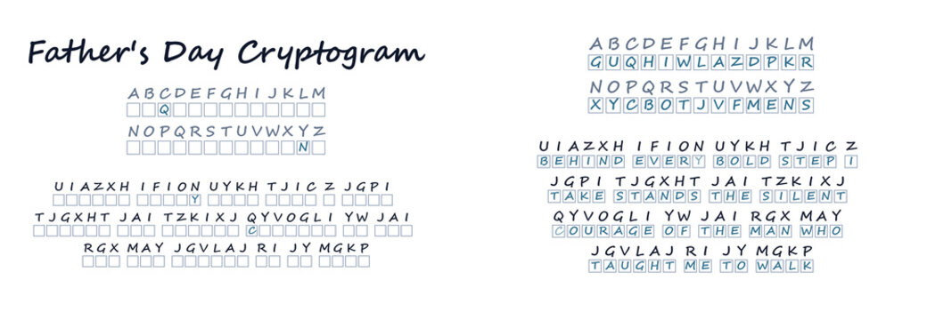 Father's Day Cryptogram with encrypted message and key  