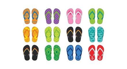 Colorful Flip flops Collection Flat Vector Illustration On White Background © mdaburaihan