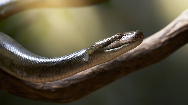 Green tree python resting on branch