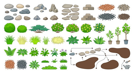 Collection Of Garden Elements Vector Illustration On White Background © rita