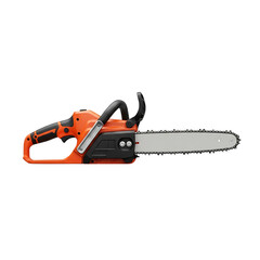 Naklejka premium Orange and black chainsaw isolated on transparent background
