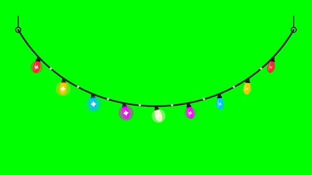 Animated colorful string lights blinking on a green background