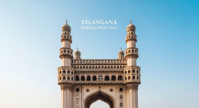 Telangana Formation Day Charminar Monument Front View Against Blue Sky