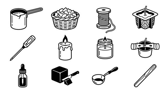Candle Making Supplies and Tools Vector Icons Set