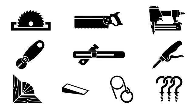 Collection of carpentry and DIY tools icons in silhouette style