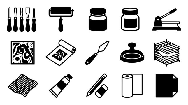 Art and Craft Supplies Icons Set Vector Illustration Tools for Painting and Drawing