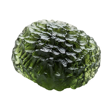 Green moldavite tektite isolated on transparent background a unique gemstone