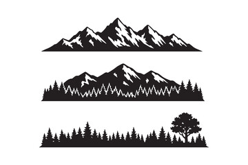 Obraz premium Set of three mountain and forest silhouettes, for nature and outdoor adventure designs.