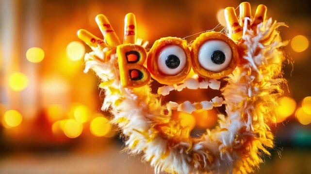 A Perfect Background for a Fun Halloween Party, a Playful and Cute Monster says Boo with Googly Eyes