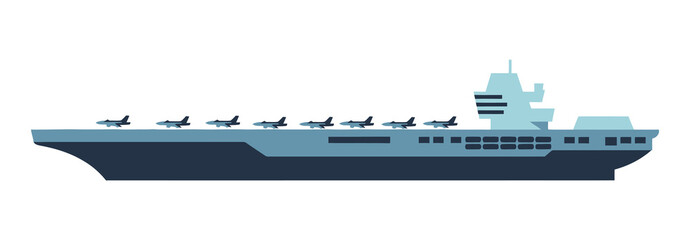 Military aircraft carrier vector illustration, navy warship with fighter jets, ocean naval vessel icon © Gofur Artistry