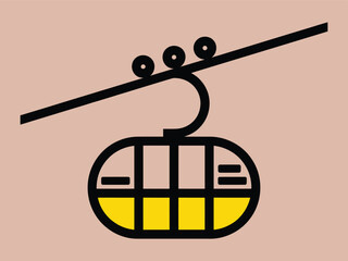 Minimalist cable car vector icon, retro gondola lift illustration, yellow mountain transport symbol © Gofur Artistry