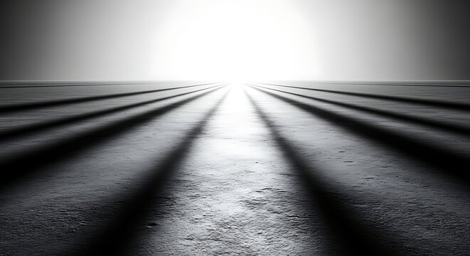 Abstract perspective view of a dark concrete surface with bright light horizon