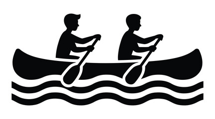 Canoeing silhouette icon of two people rowing a boat, outdoor water sports vector, summer camp activity © Gofur Artistry