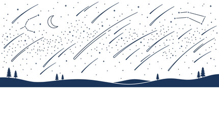 Minimalist hand drawn sketch of a meteor shower night landscape. © felixde