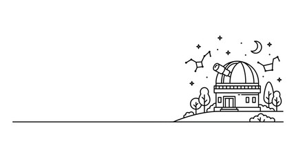 Minimalist Line Art Observatory Illustration Under Night Sky. © felixde