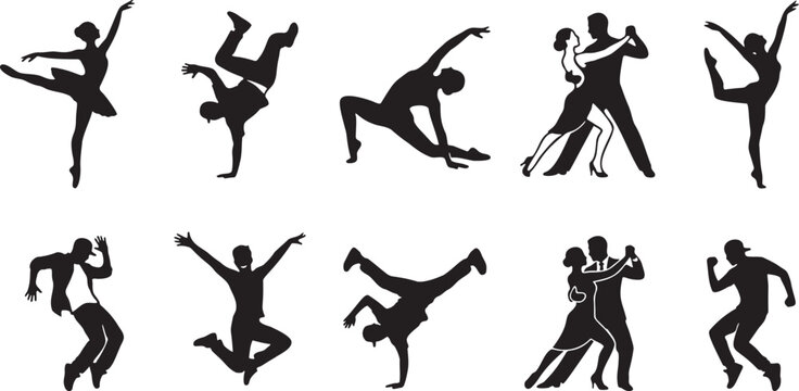 Dancing Pose Silhouette Icon Sheet.