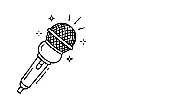 Minimalist outline icon of a vocal microphone with sparkle effects.