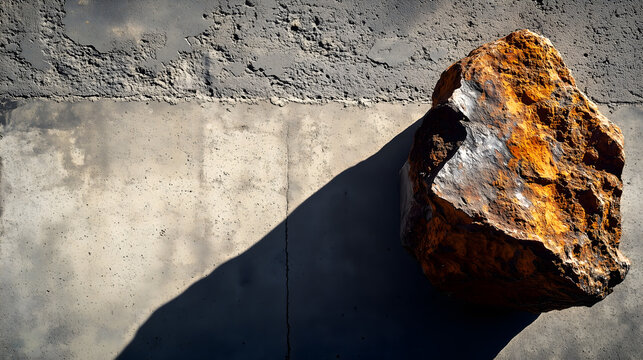 Raw Iron Ore Rock on Concrete Surface with Shadow