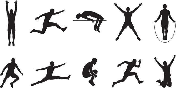 Jumping Pose Silhouette Icon Sheet.