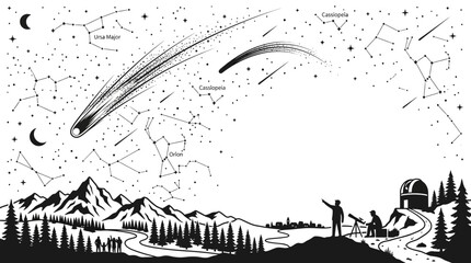 People observing a comet in the night sky. © felixde