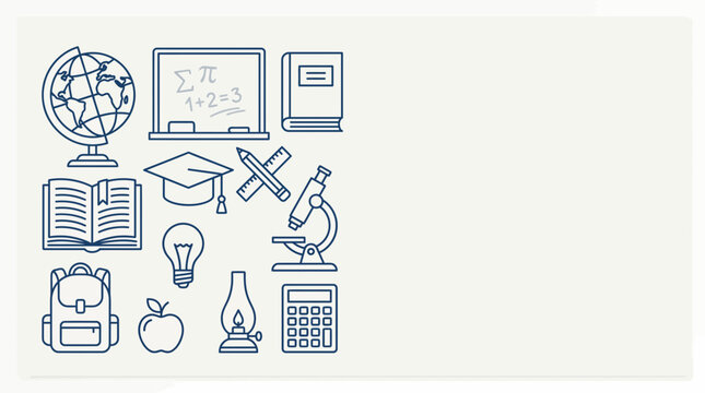 Set of education and school supplies line icons arranged in a square pattern.