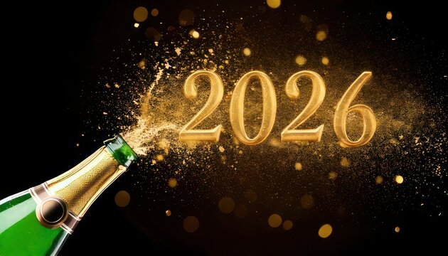 Celebrating New Year 2026 with Champagne Bottle Explosion.