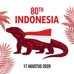 Obraz premium Indonesia 80th Anniversary Celebration Concept with Komodo Dragon