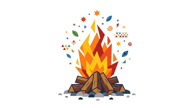 Stylized campfire with geometric flames and wooden logs