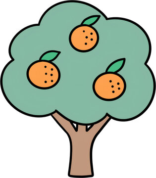 주황색 귤이 열린 귀여운 감귤나무 일러스트 オレンジ色のみかんが実った可愛いみかんの木のイラスト Cute mandarin orange tree with fruits illustration