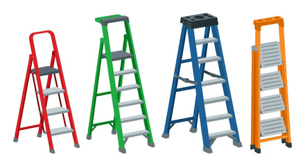 Colorful step ladders on a white background isometric vector illustration © rita