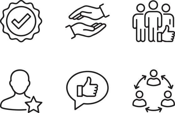 Check Approval And Support Hand Business Icons For Customer Service And Success Concepts