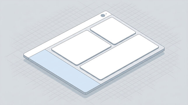 Isometric dashboard interface template with blank content blocks and sidebar