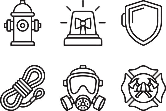 Hydrant Emergency Light And Safety Equipment Icons For Fire Protection Services