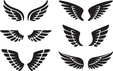 Naklejka premium Black stylized wings vector set with variations