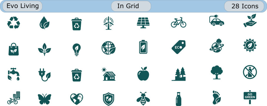 Evo Leving color  In Grid fill Editable 28 Icon set
