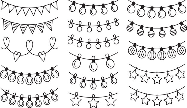 Colorful festive string lights and garlands collection