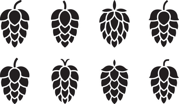 Black hops icon set with leaves in vector style