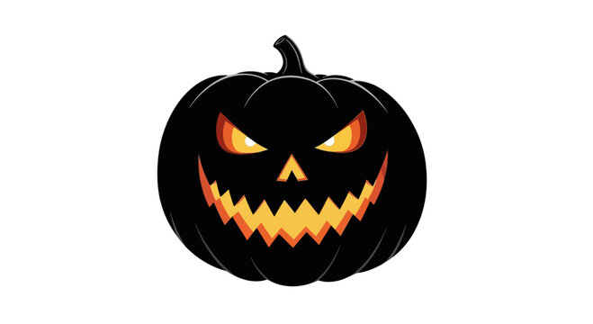 A sinister black jack-o-lantern with glowing orange eyes and a jagged toothy grin.