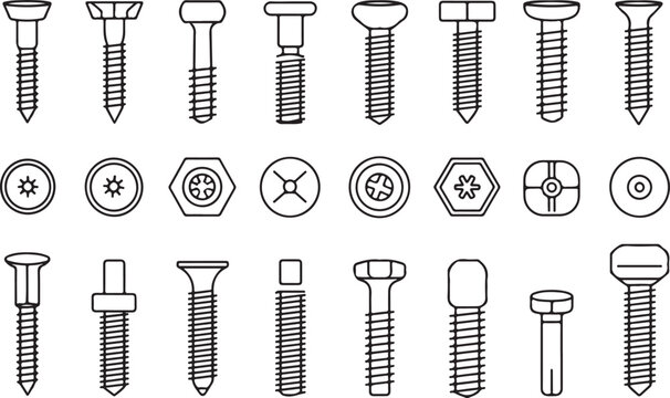 Assorted screws and bolts illustration set