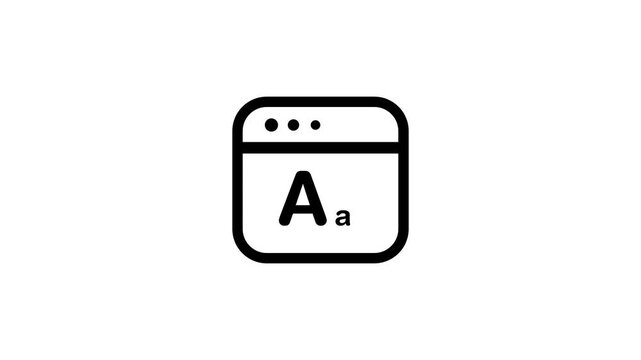 Browser window with a large and small letter A animation isolated on white background
