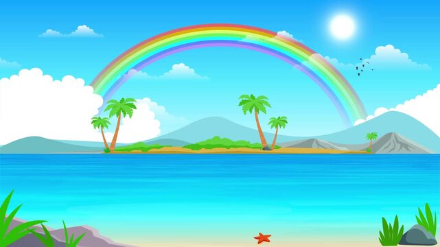 Tropical Island Landscape with Rainbow loop background