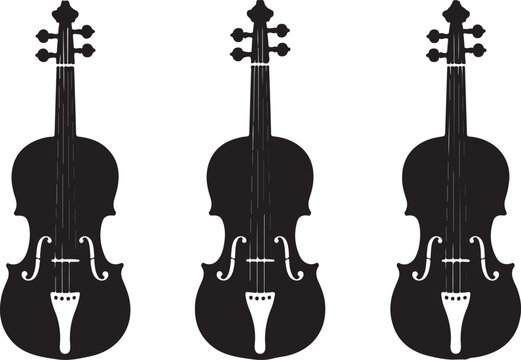 Three black and white violins in a row