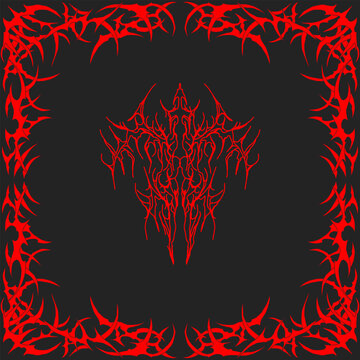 Abstract Red Tribal Frame with Cyber Sigilism Symbol in Gothic Y2K Tattoo Vector Style