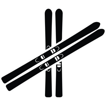 Two pairs of skis crossed in simple black silhouette illustration vector icon set graphics.