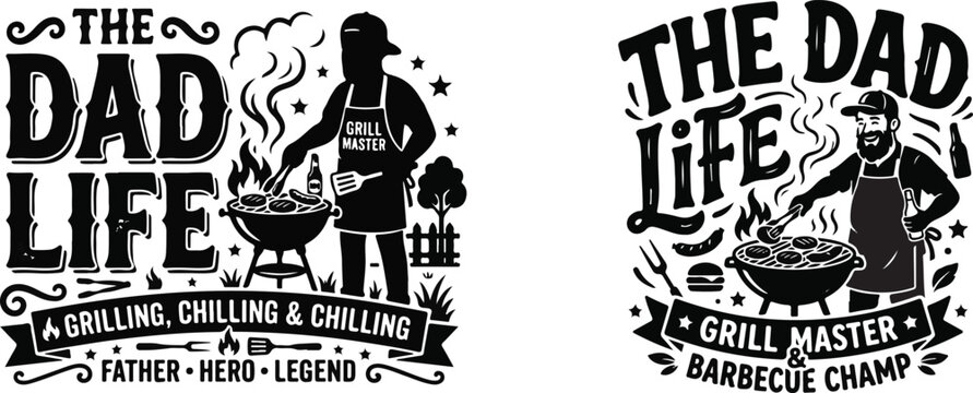 The dad life grill master barbecue father day graphic set with barbecue