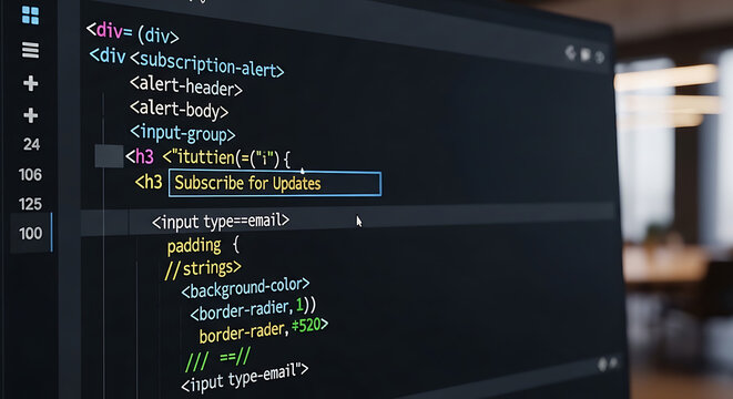 Code snippet showing subscription alert section with email input field and heading